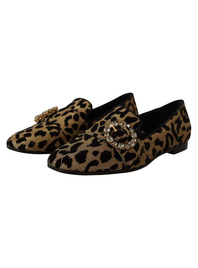 Dolce & Gabbana Gold Leopard Print Crystals Loafers Shoes - Ellie Belle