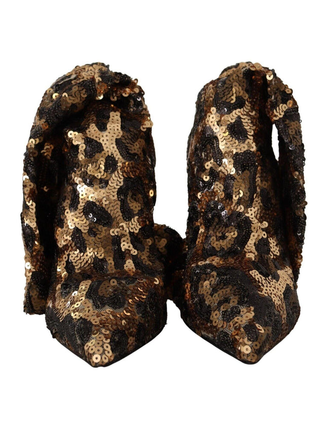 Dolce & Gabbana Gold Leopard Sequins Heels Boots Shoes - Ellie Belle