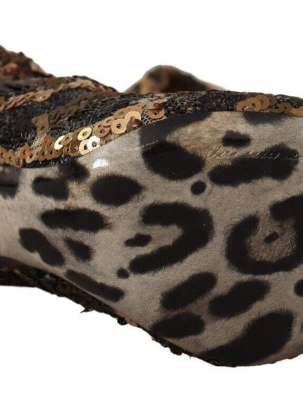 Dolce & Gabbana Gold Leopard Sequins Heels Boots Shoes - Ellie Belle