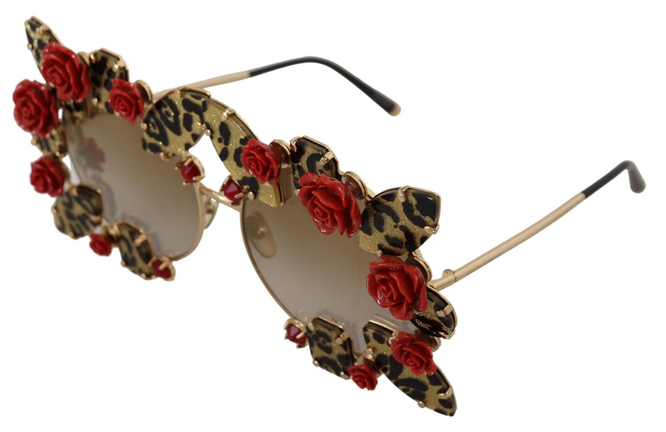 Dolce & Gabbana Gold Metal Frame Roses Embellished DG2207B Sunglasses - Ellie Belle