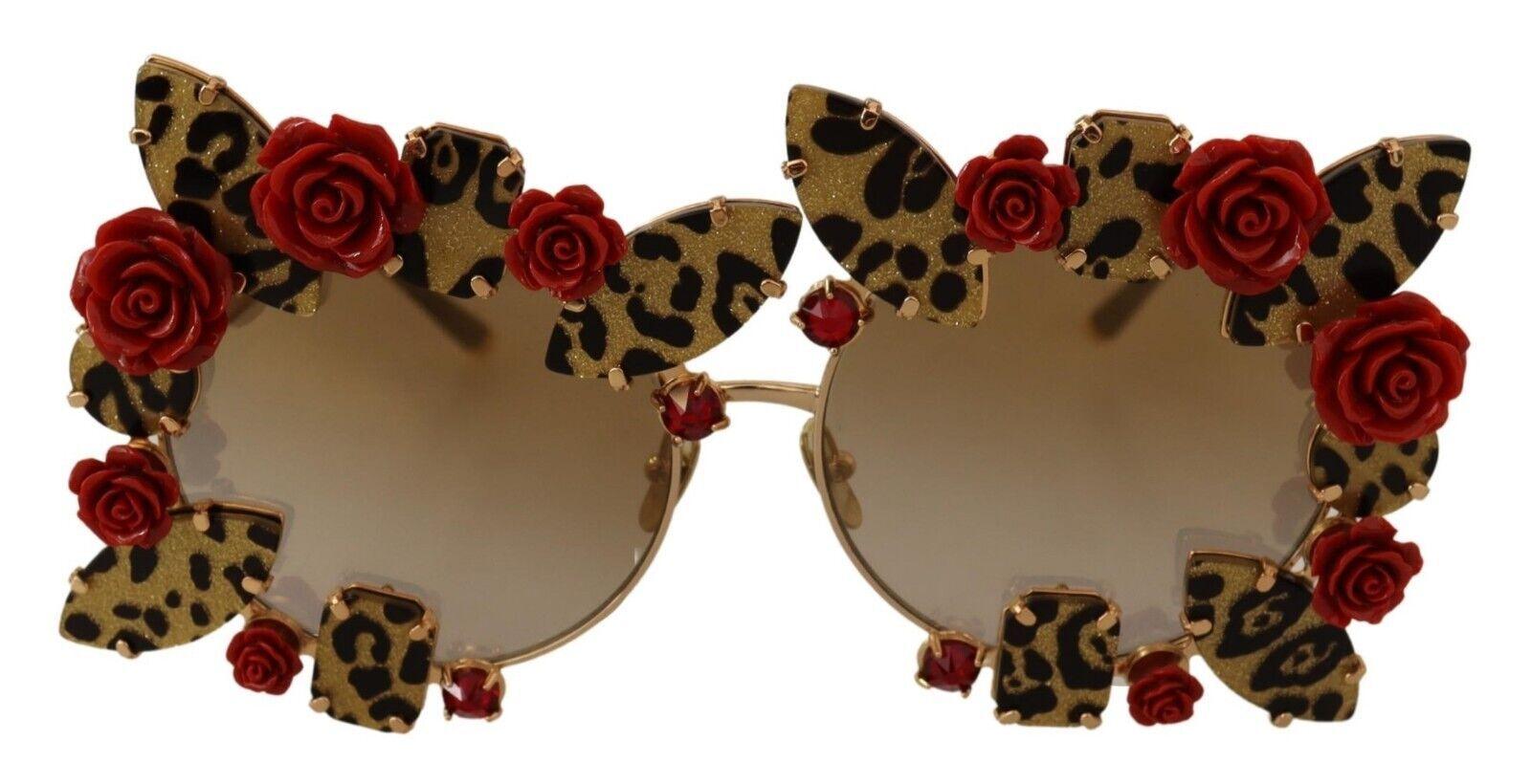 Dolce & Gabbana Gold Metal Frame Roses Embellished Sunglasses - Ellie Belle