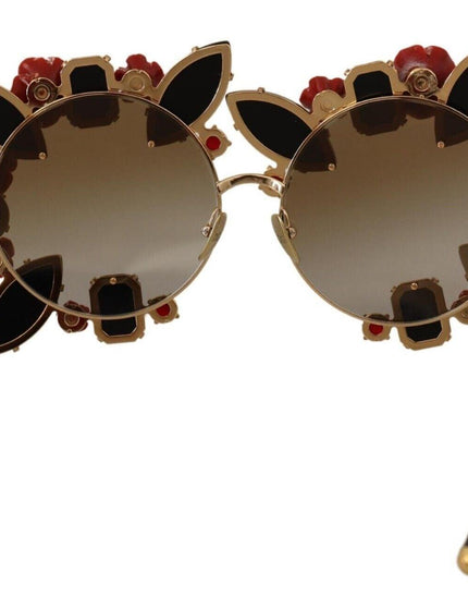 Dolce & Gabbana Gold Metal Frame Roses Embellished Sunglasses - Ellie Belle