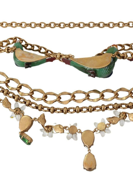 Dolce & Gabbana Gold Parrot Crystal Floral Charm Statement Necklace - Ellie Belle