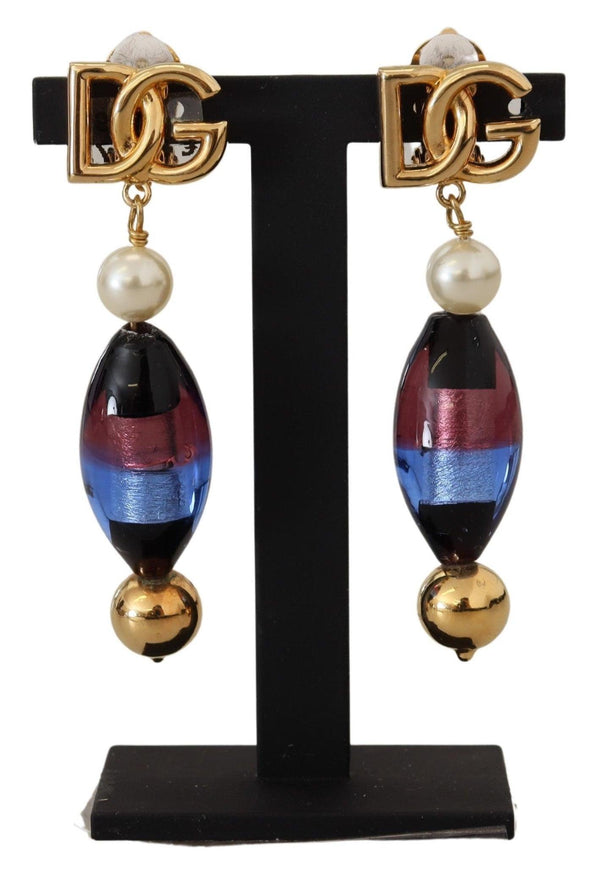 Dolce & Gabbana Gold Plated Brass Glass Design Dangling Earrings - Ellie Belle