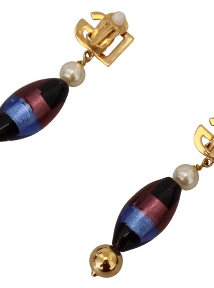 Dolce & Gabbana Gold Plated Brass Glass Design Dangling Earrings - Ellie Belle