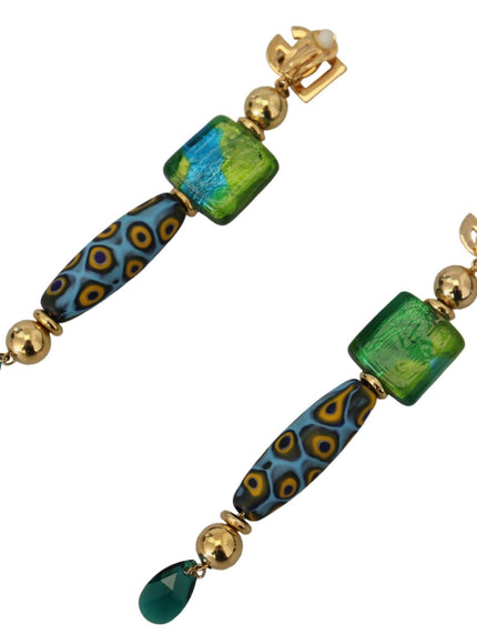Dolce & Gabbana Gold Plated Brass Glass Design Dangling Earrings - Ellie Belle