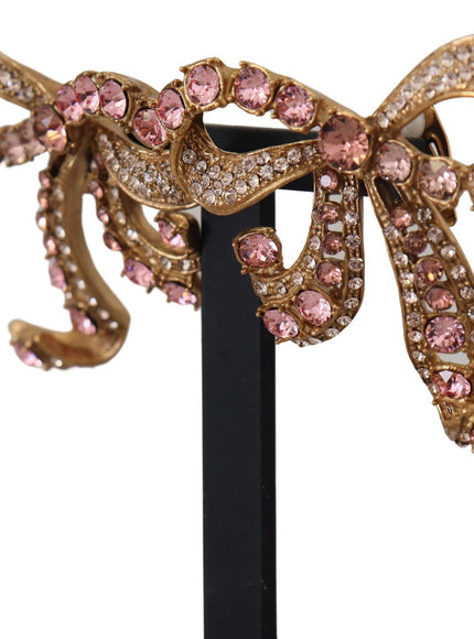 Dolce & Gabbana Gold Plated Brass Pink Clear Crystal Bow Earrings - Ellie Belle