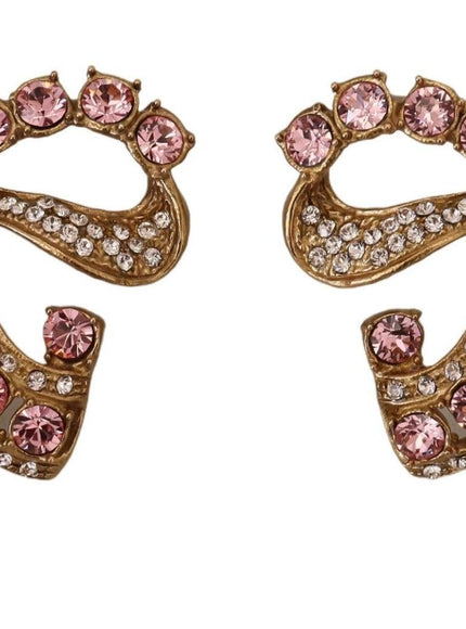 Dolce & Gabbana Gold Plated Brass Pink Clear Crystal Bow Earrings - Ellie Belle