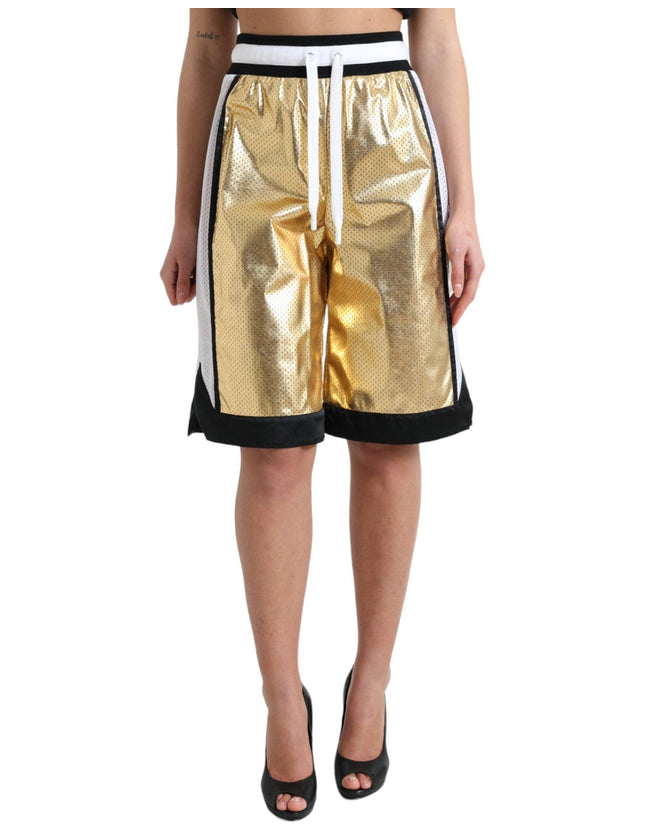 Dolce & Gabbana Gold Polyester Perforated High Waist Shorts - Ellie Belle