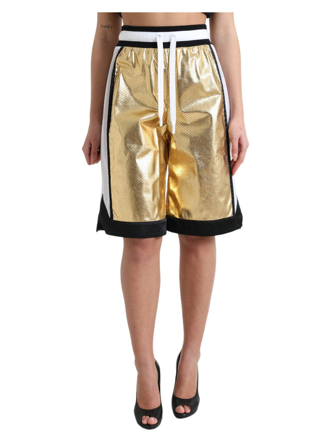 Dolce & Gabbana Gold Polyester Perforated High Waist Shorts - Ellie Belle