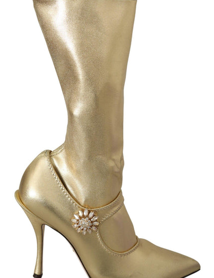 Dolce & Gabbana Gold Rhinestones Ankle Boots Socks Shoes - Ellie Belle