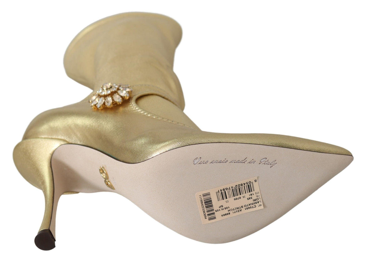 Dolce & Gabbana Gold Rhinestones Ankle Boots Socks Shoes - Ellie Belle