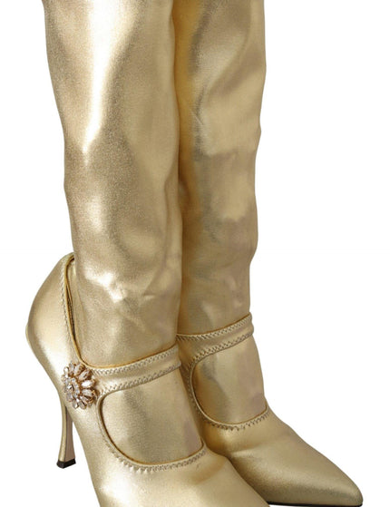Dolce & Gabbana Gold Rhinestones Ankle Boots Socks Shoes - Ellie Belle