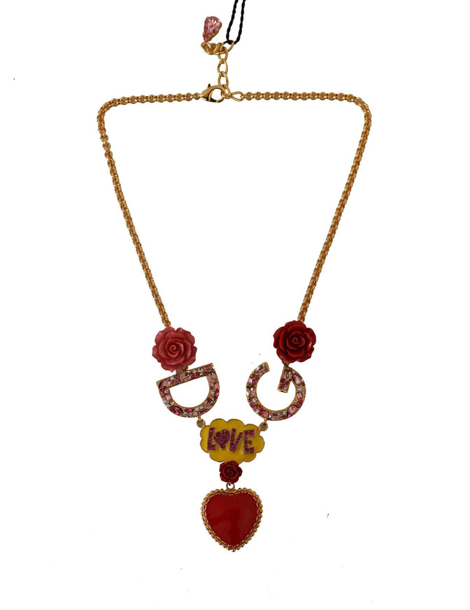 Dolce & Gabbana Gold Rose Love Crystal Charm Chain Necklace - Ellie Belle