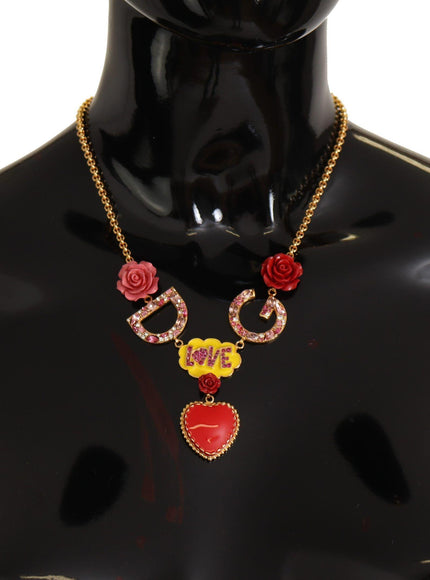 Dolce & Gabbana Gold Rose Love Crystal Charm Chain Necklace - Ellie Belle