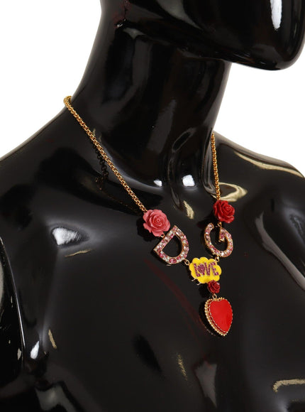 Dolce & Gabbana Gold Rose Love Crystal Charm Chain Necklace - Ellie Belle