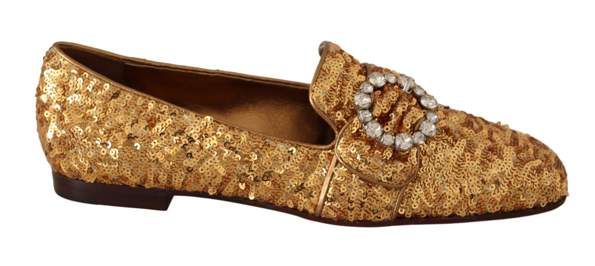 Dolce & Gabbana Gold Sequin Crystal Flat Women Loafers Shoes - Ellie Belle