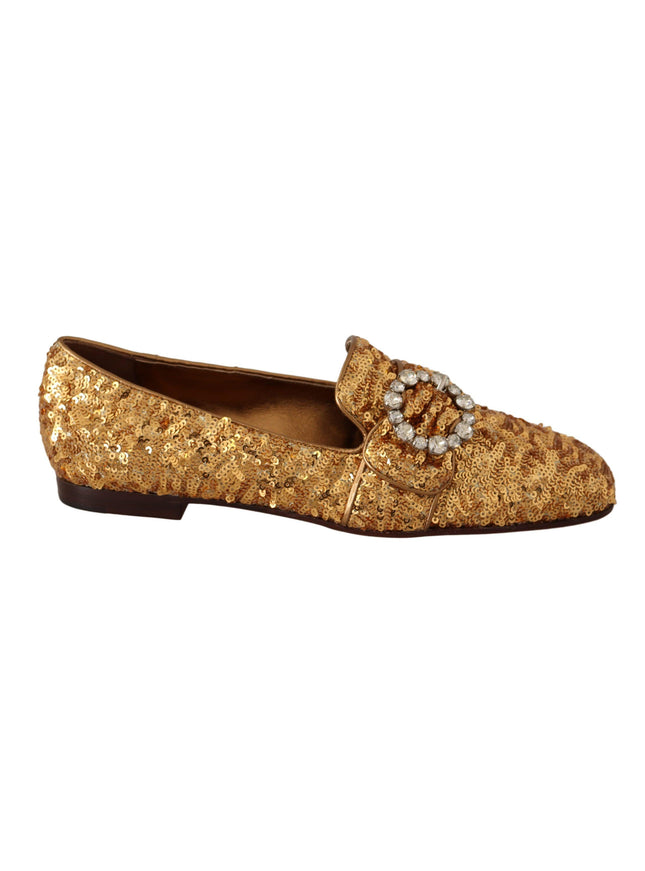 Dolce & Gabbana Gold Sequin Crystal Flat Women Loafers Shoes - Ellie Belle