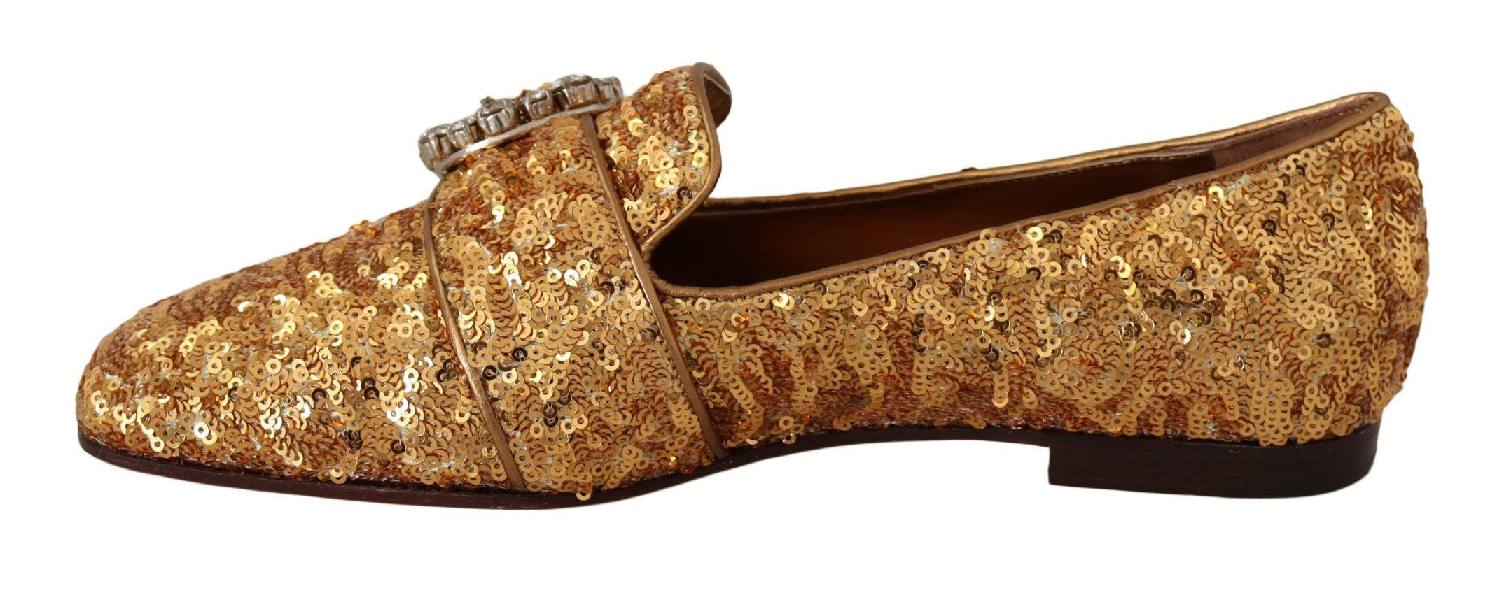 Dolce & Gabbana Gold Sequin Crystal Flat Women Loafers Shoes - Ellie Belle