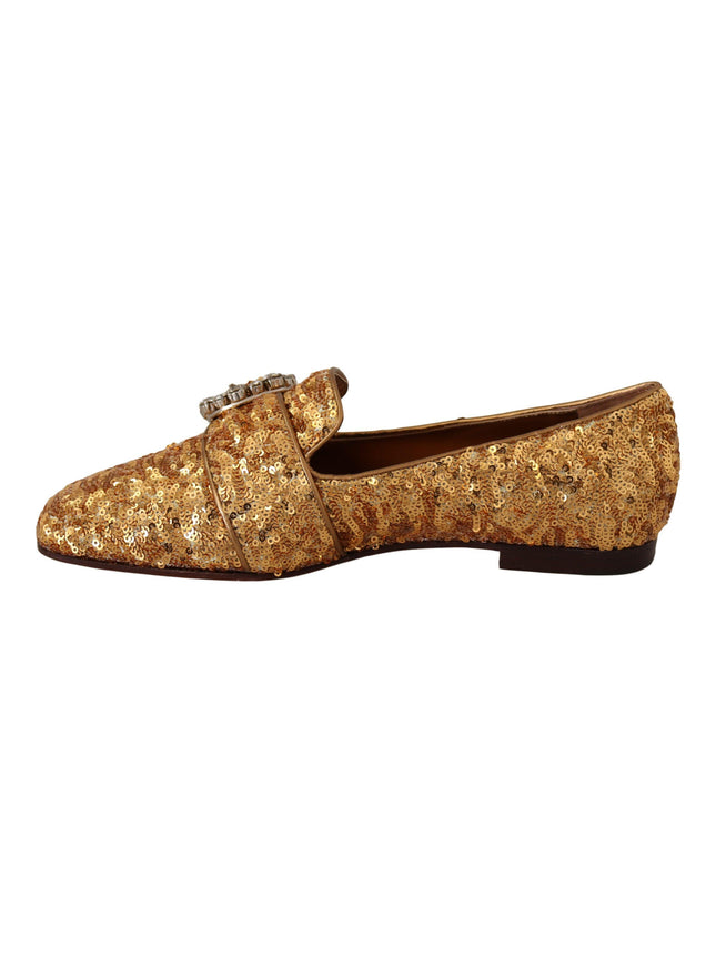 Dolce & Gabbana Gold Sequin Crystal Flat Women Loafers Shoes - Ellie Belle