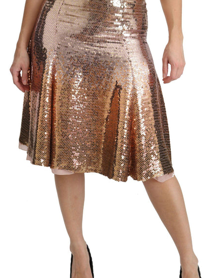 Dolce & Gabbana Gold Sequined High Waist Midi Skirt - Ellie Belle