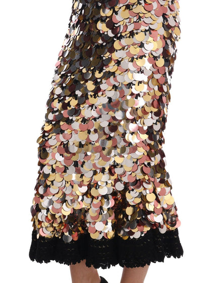 Dolce & Gabbana Gold Sequined Peplum High Waist Skirt - Ellie Belle