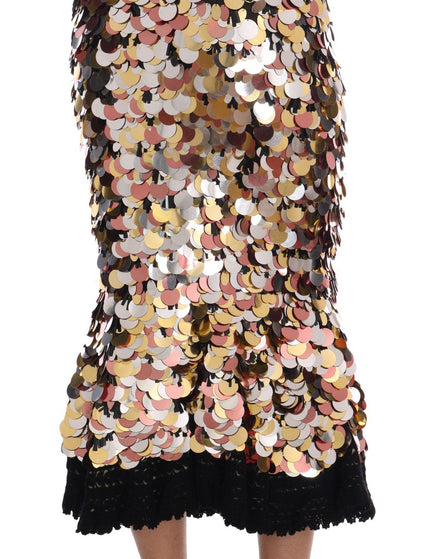 Dolce & Gabbana Gold Sequined Peplum High Waist Skirt - Ellie Belle