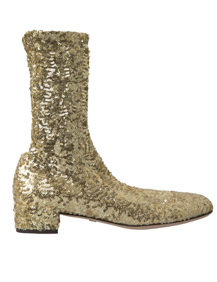 Dolce & Gabbana Gold Sequined Short Boots Stretch Shoes - Ellie Belle