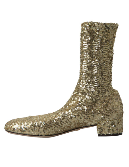 Dolce & Gabbana Gold Sequined Short Boots Stretch Shoes - Ellie Belle
