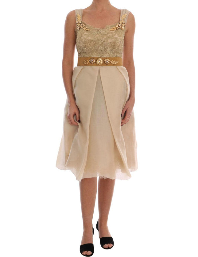 Dolce & Gabbana Gold Silk Crystal Embellished Dress - Ellie Belle