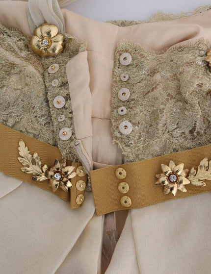 Dolce & Gabbana Gold Silk Crystal Embellished Dress - Ellie Belle