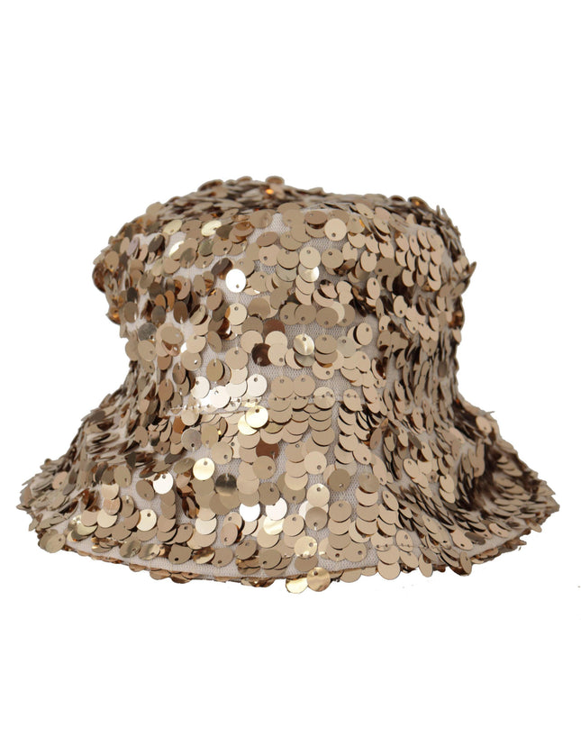 Dolce & Gabbana Gold Silk Sequin Embellished Designer Brim Bucket Hat - Ellie Belle