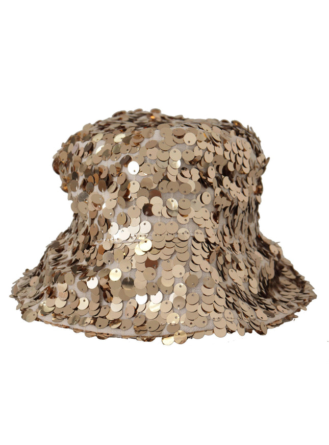 Dolce & Gabbana Gold Silk Sequin Embellished Designer Brim Bucket Hat - Ellie Belle