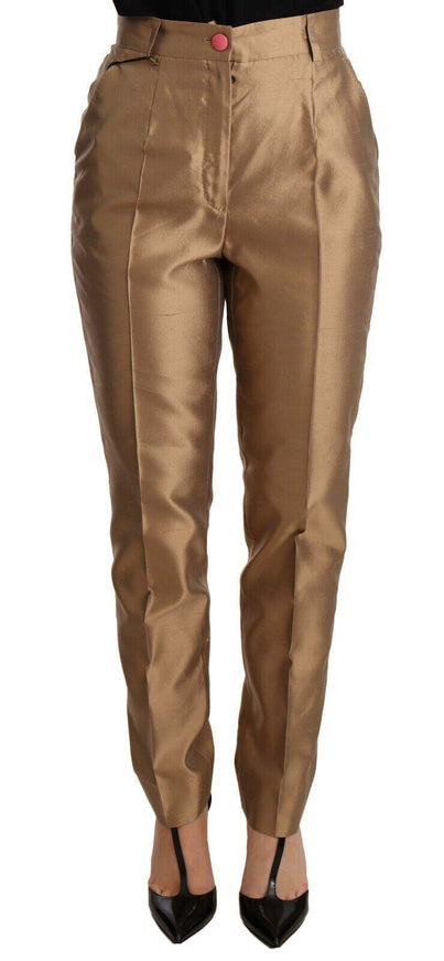 Dolce & Gabbana Gold Silk Tapered Trouser Metallic Pants - Ellie Belle