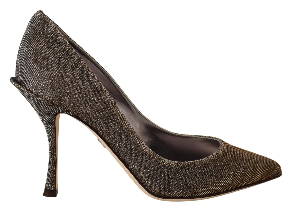 Dolce & Gabbana Gold Silver Fabric Heels Pumps Shoes - Ellie Belle