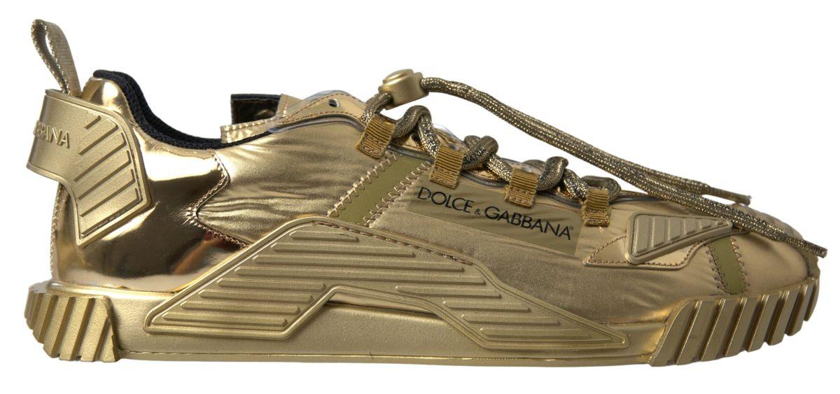 Dolce & Gabbana Gold Stretch Lace Up Sneakers NS1 Mens Shoes - Ellie Belle