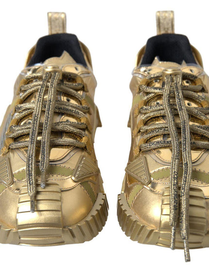 Dolce & Gabbana Gold Stretch Lace Up Sneakers NS1 Mens Shoes - Ellie Belle