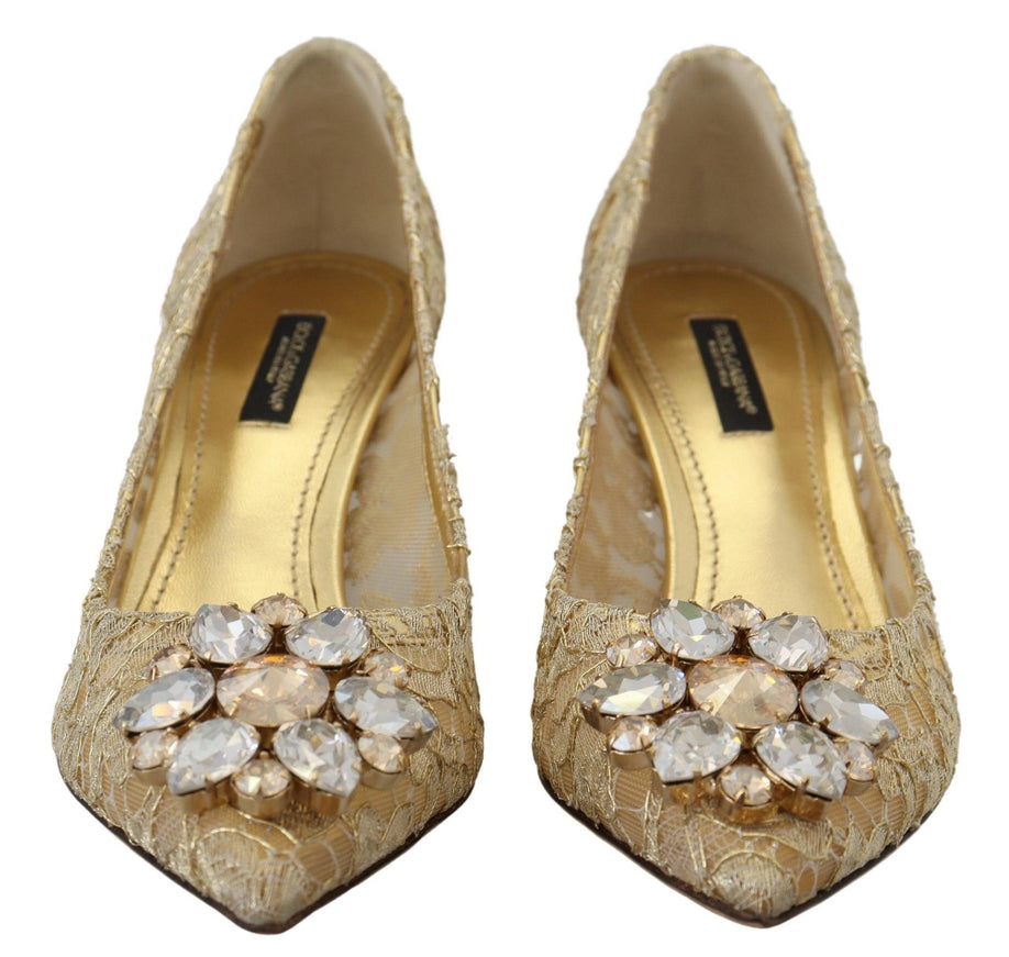 Dolce & Gabbana Gold Taormina Lace Crystal Heels Pumps Shoes - Ellie Belle