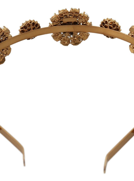 Dolce & Gabbana Gold Tiara Crystal Floral Pearl Headband Logo Diadem - Ellie Belle