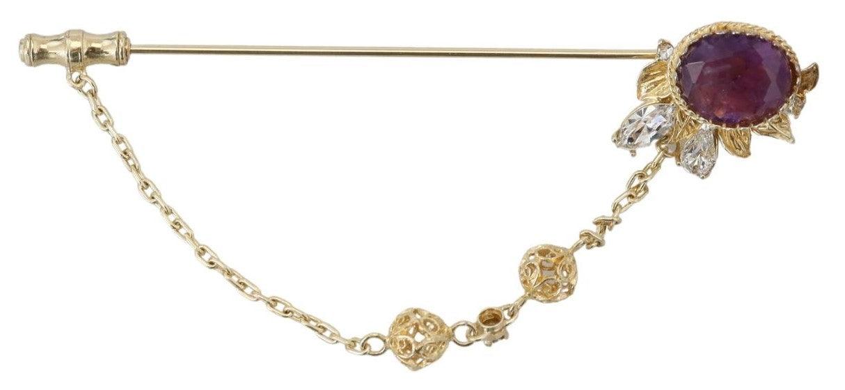 Dolce & Gabbana Gold Tone 925 Sterling Silver Crystal Chain Pin Brooch - Ellie Belle