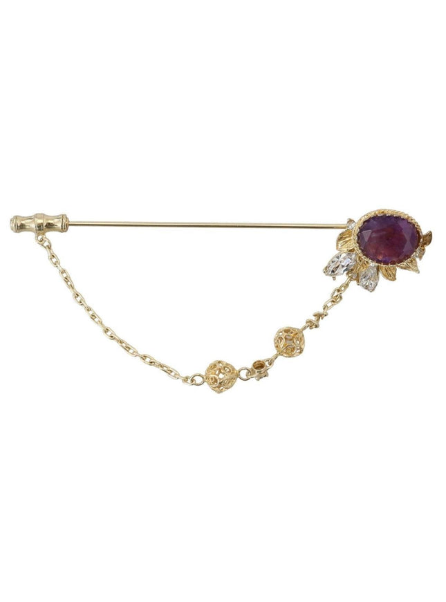Dolce & Gabbana Gold Tone 925 Sterling Silver Crystal Chain Pin Brooch - Ellie Belle