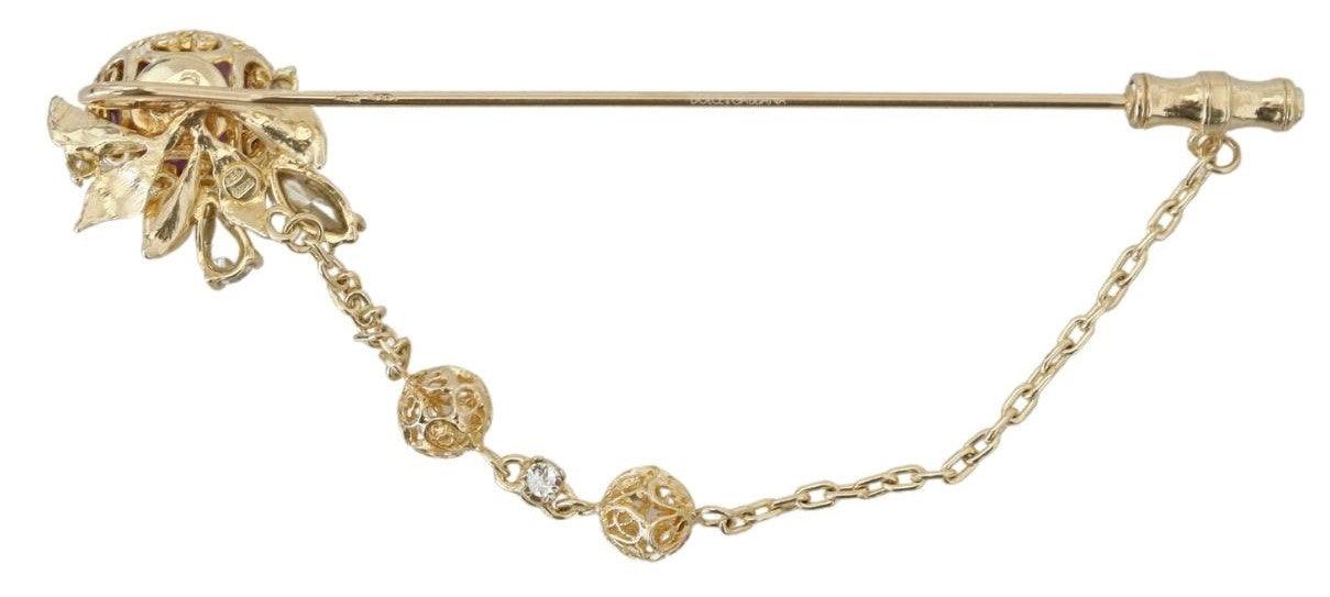 Dolce & Gabbana Gold Tone 925 Sterling Silver Crystal Chain Pin Brooch - Ellie Belle