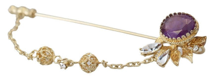 Dolce & Gabbana Gold Tone 925 Sterling Silver Crystal Chain Pin Brooch - Ellie Belle