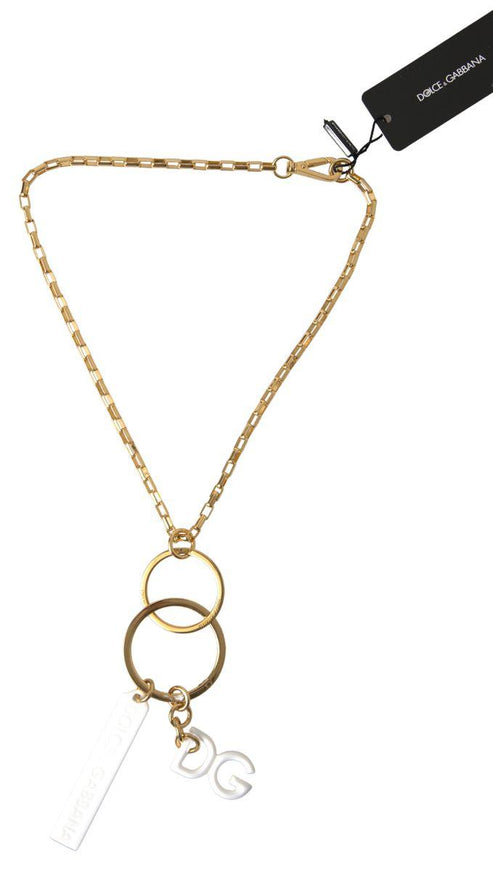 Dolce & Gabbana Gold Tone Brass Chain Link DG Logo Pendant Necklace - Ellie Belle