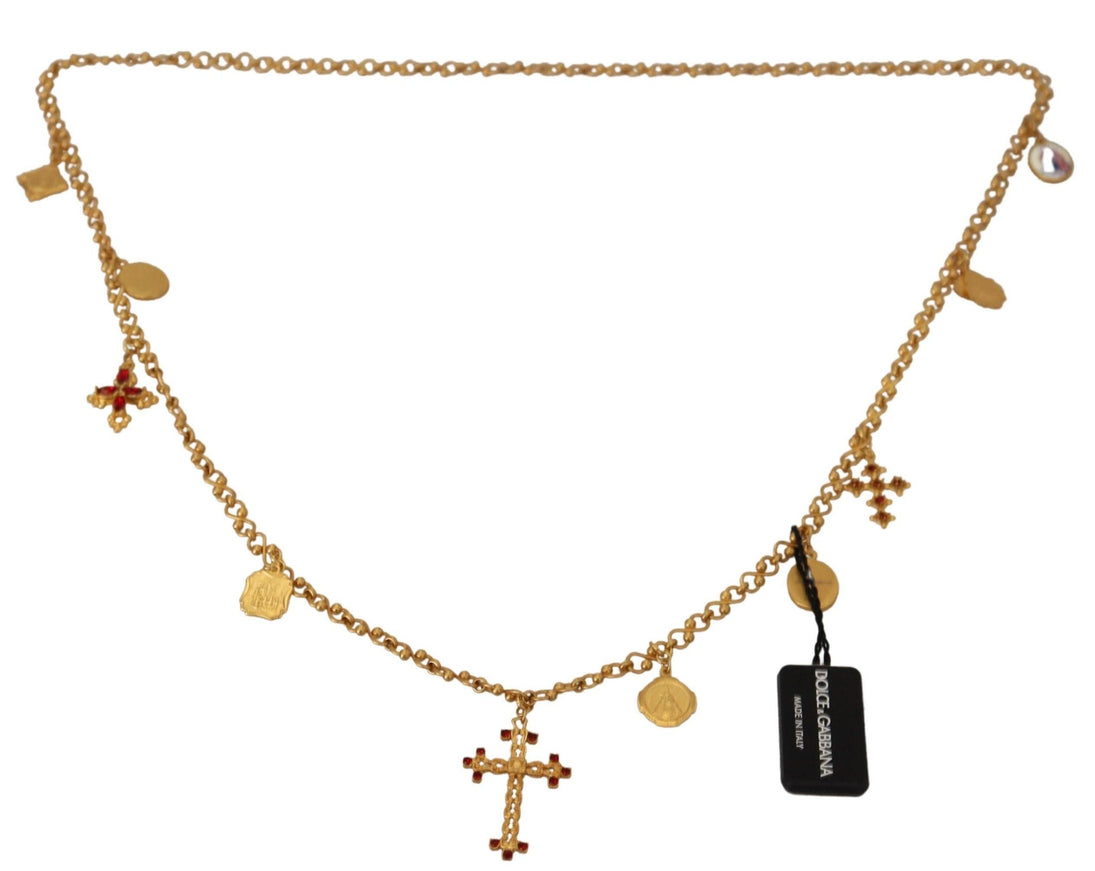 Dolce & Gabbana Gold Tone Brass Chain Religious Cross Pendant Necklace - Ellie Belle