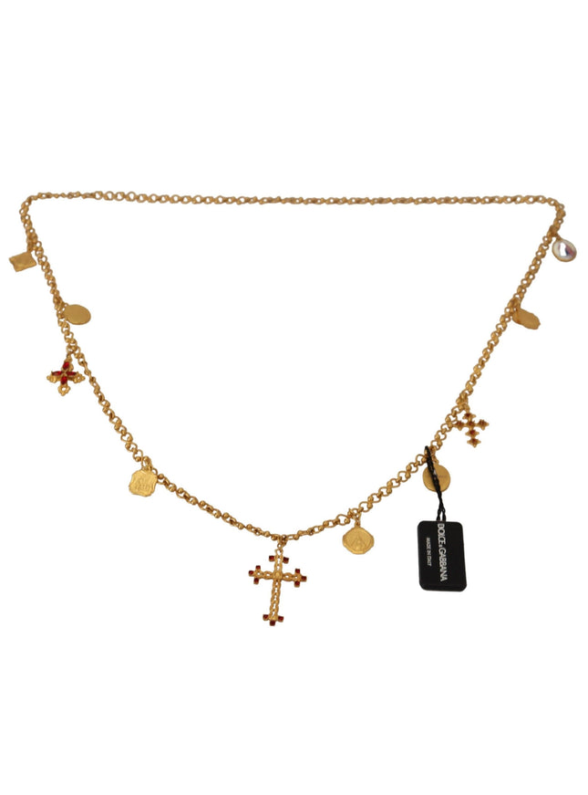 Dolce & Gabbana Gold Tone Brass Chain Religious Cross Pendant Necklace - Ellie Belle