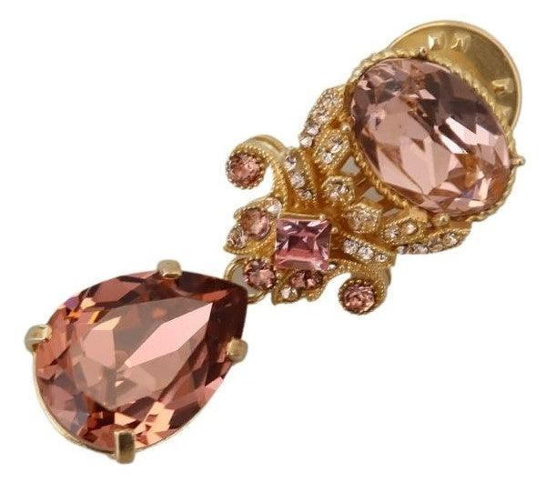 Dolce & Gabbana Gold Tone Brass Crystal Jewelry Dangling Pin Brooch - Ellie Belle