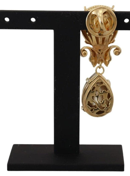 Dolce & Gabbana Gold Tone Brass Crystal Jewelry Dangling Pin Brooch - Ellie Belle
