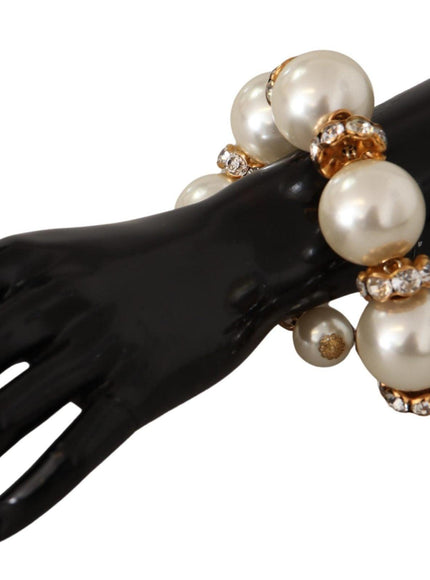 Dolce & Gabbana Gold Tone Brass Crystal Maxi Pearl Embellished Bracelet - Ellie Belle