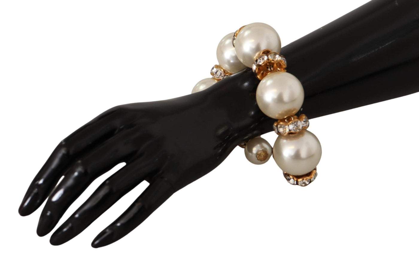 Dolce & Gabbana Gold Tone Brass Crystal Maxi Pearl Embellished Bracelet - Ellie Belle